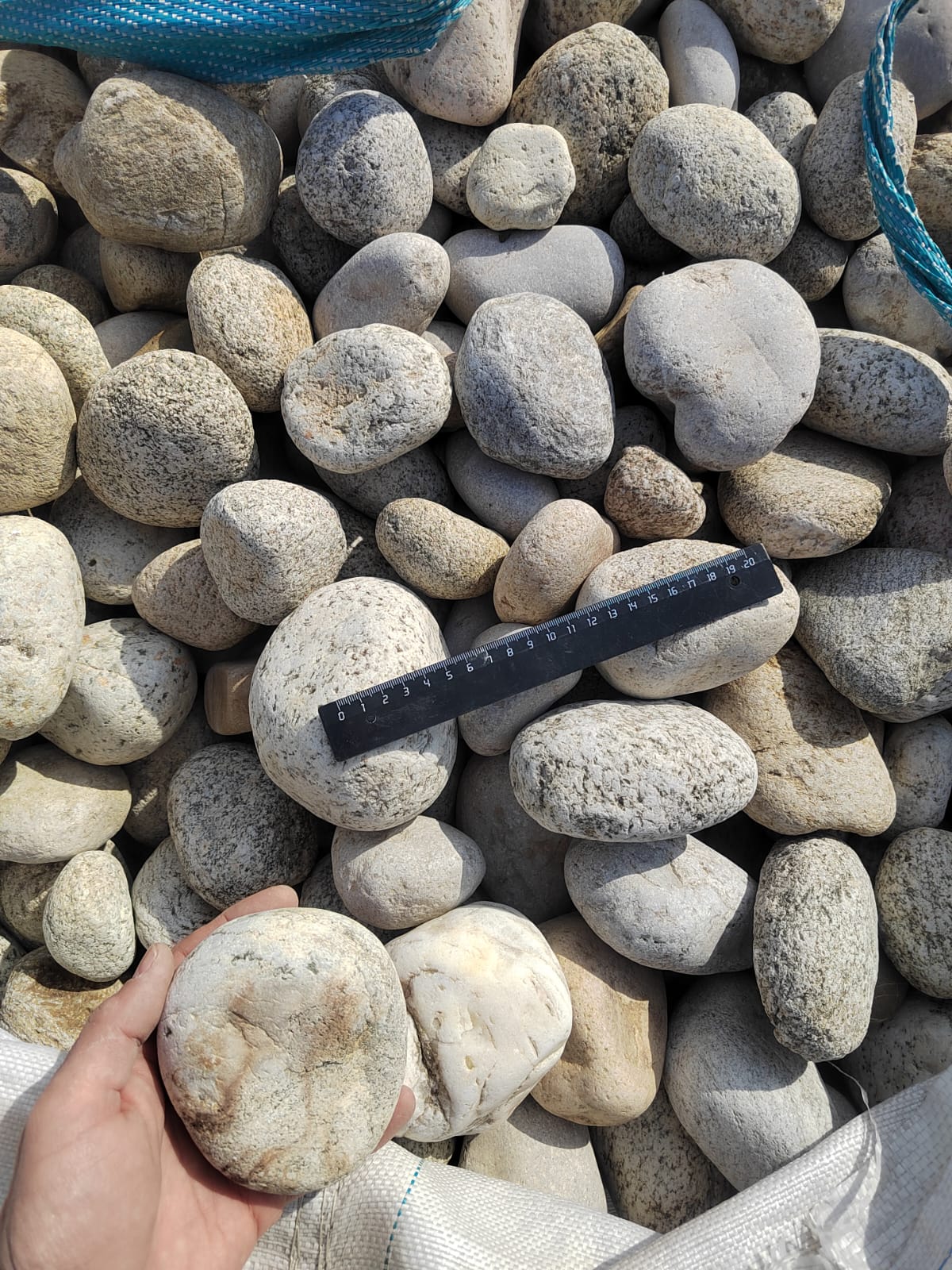  Галька речная окат (серо-белая) фр. 70-120 мм купить   в Ростове галька галечник бело-серая, серо-белая, серая, белая речная природная галька  5500 руб/т   фото 